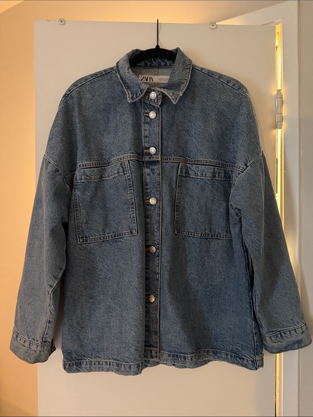 Zara Men's Light Blue Oversized Denim Shirt Jacket